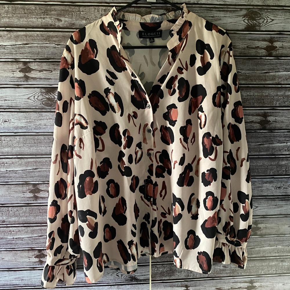 Eloquii Women's Long-Sleeved Button-Down Blouse Size 20 Floral V-Neck NWT